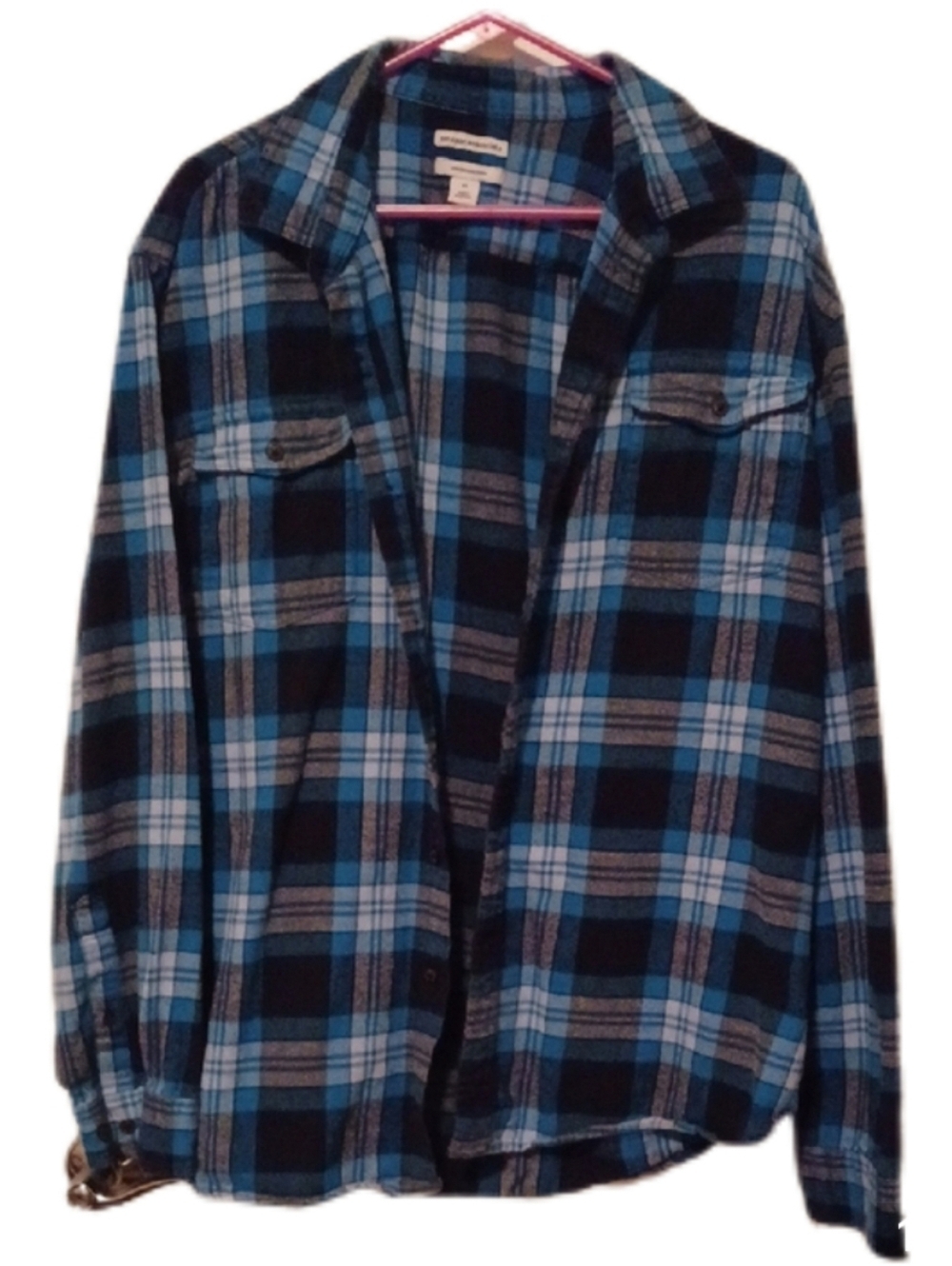 -- Men's Amazon Essentials Blue and Black Plaid Shirt Size XXLarge Cotton